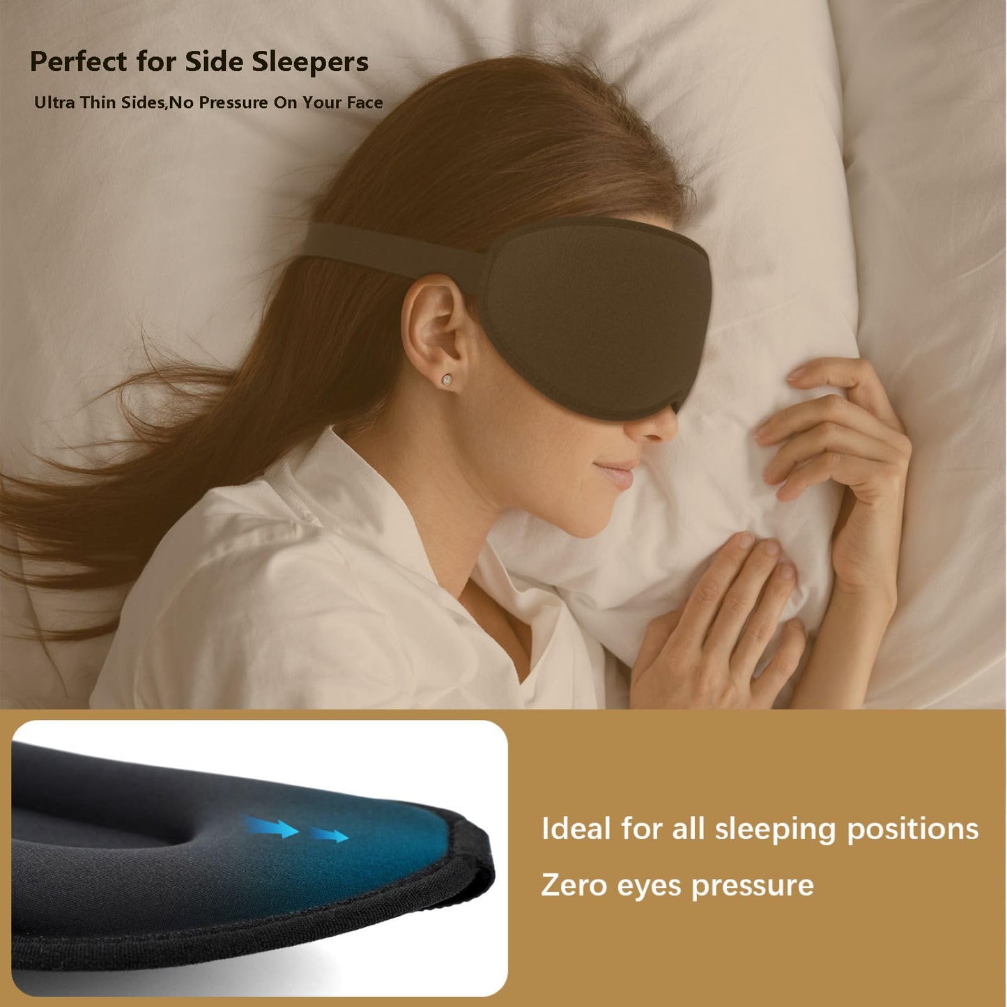 Sleep Mask for Side Sleeper Women Men,Blackout Eye Masks for Sleep,3D Contoured Sleeping Mask,Breathable Adjustable Eye Cover Blindfold with lash Extensions for Trave,Nap,Night Work