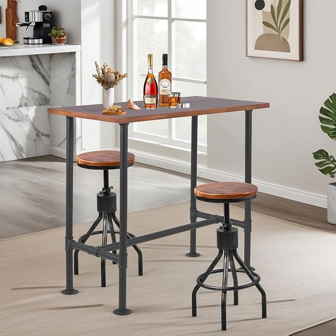 BOKKOLIK Set of 2 Industrial Bar Stool-Vintage Counter Dining Chair-Swivel Stools-Tall Height Adjustable 22-33"