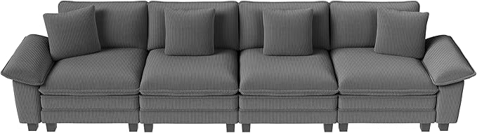 MIXPATIO 157.5" Cloud Modular Sectional Sofa, 4-Seater w/Deep Seat & Removable Arms, Plush Corduroy for Living Room - Gray