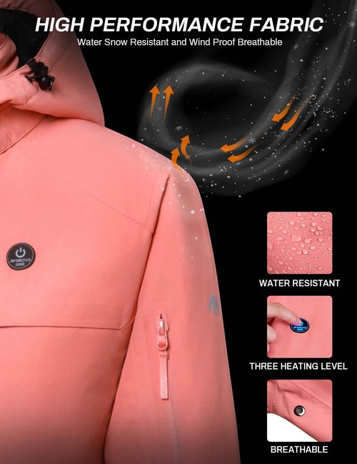 ANTARCTICA GEAR Heated Jacket, Ski Jacket Coat, With 12V/16000mAh Battery Pack, 5 Areas Heating Thicken Women Winter Coat
