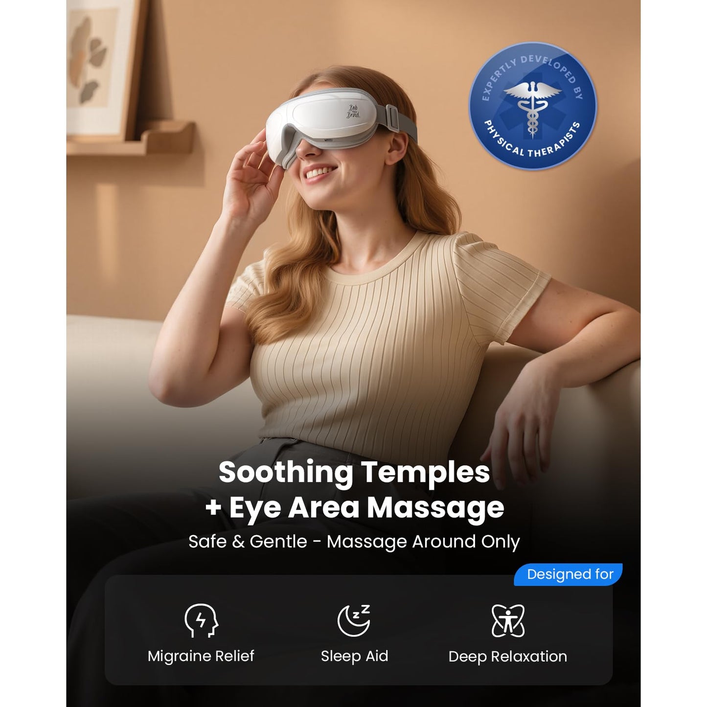 BOB AND BRAD Eye Massager FSA Eligible/HSA Eligible, EyeOasis 2 Heated Eye Mask for Migraines with Music, Smart Migraine Massager Warm Compress Therapy for Migraines, Dry Eyes, and Eye Strain Relief