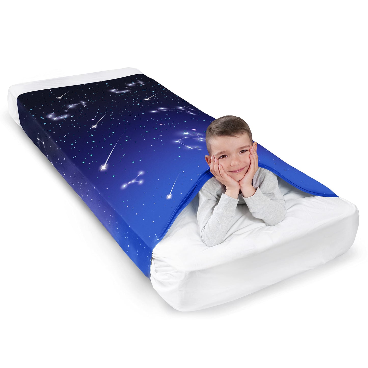 ODOXIA Sensory Compression Blanket | Spandex Bed Sheet for Kids & Adults | Deep Relaxing Feeling | Star Theme | Breathable & Stretchable | Queen