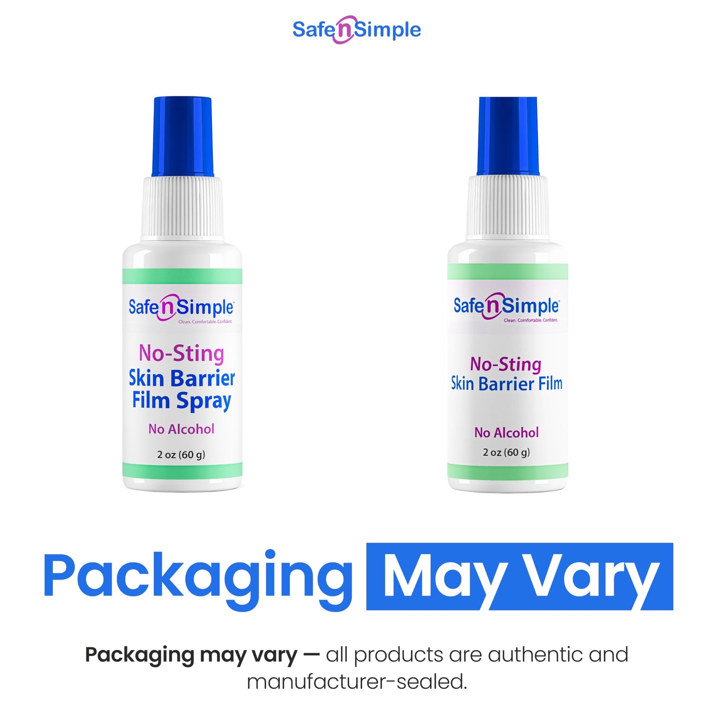 Safe n' Simple No Sting Barrier Film Spray - 2 Oz - Odor-Free Pre Tape Solution - No-Alcohol Skin Prep - Adult Adhesive Spray for Skin Protectant