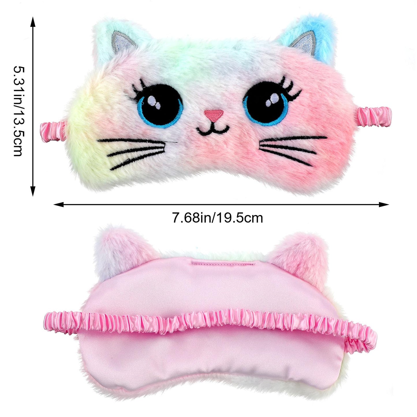 2 Pcs Plush Eye Mask Soft Sleeping Blindfold Eye Cover Comfortable Cute Animal Sleeping Mask Satin Nap Night Eyeshade Cover for Women Men Gift (Colorful, Cat Style)