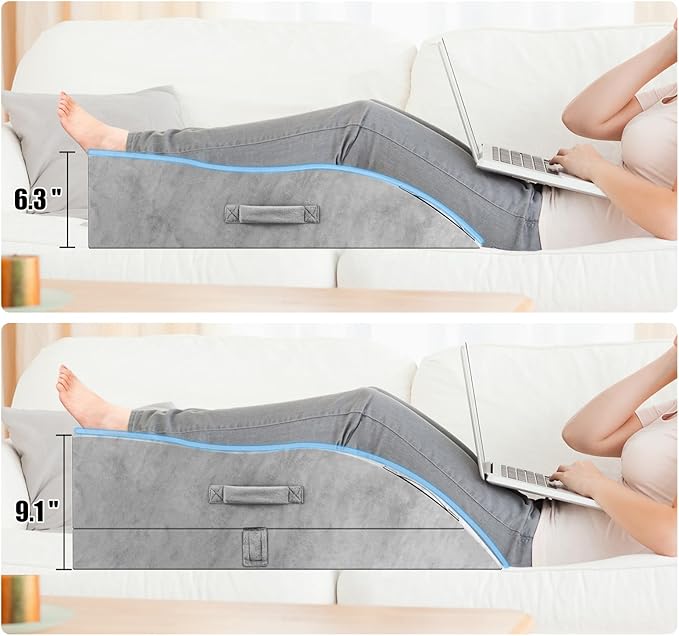 Double Leg Elevation Pillows, Wedge Pillow for After Surgery, Memory Foam Support Adjustable, Comfort Care for Back Knee Hip Ankles Pain, Knee Pillow for Sleeping Blood Circulation Light Grey & White