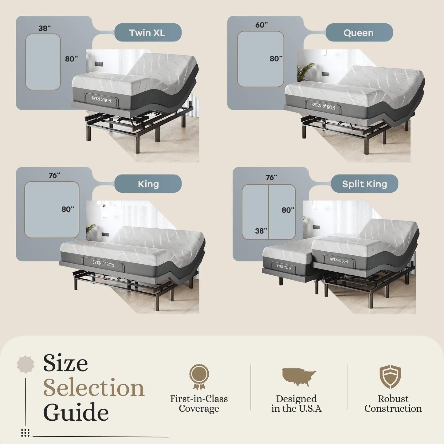 Sven & Son Harmony Adjustable Bed Base, Head and Foot Lift, Massage, Under-Bed Lights, USB, Gel Memory, Zero Gravity Smart Frame - Twin XL + 10 inch Memory Foam Matt (Firm)