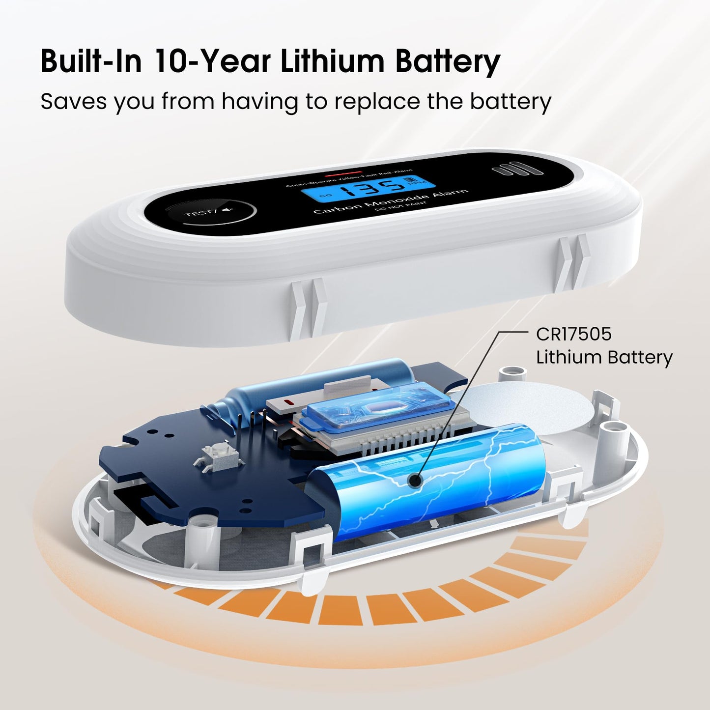 Carbon Monoxide Detector, Portable 10-Year Battery CO Alarm with Digital LCD Display, Battery Powered CO Detector for Home, Office and Travel