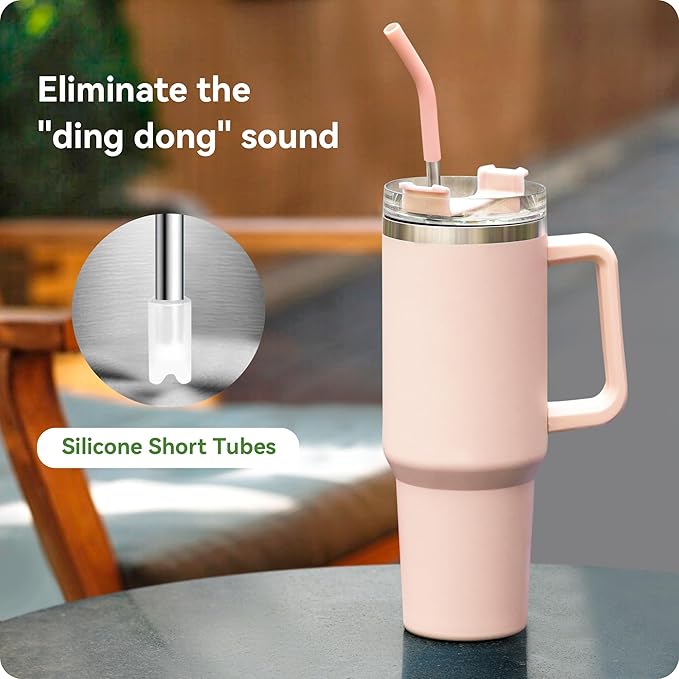Metal Straw Reusable for Stanley 30 OZ Tumbler, 2 Pcs Long Stainless Steel Drinking Straws with Silicone Tip for STANLEY Quencher 30 oz Cups, 1 Straw Brush, BPA Free Dishwasher Safe(Apple Green)