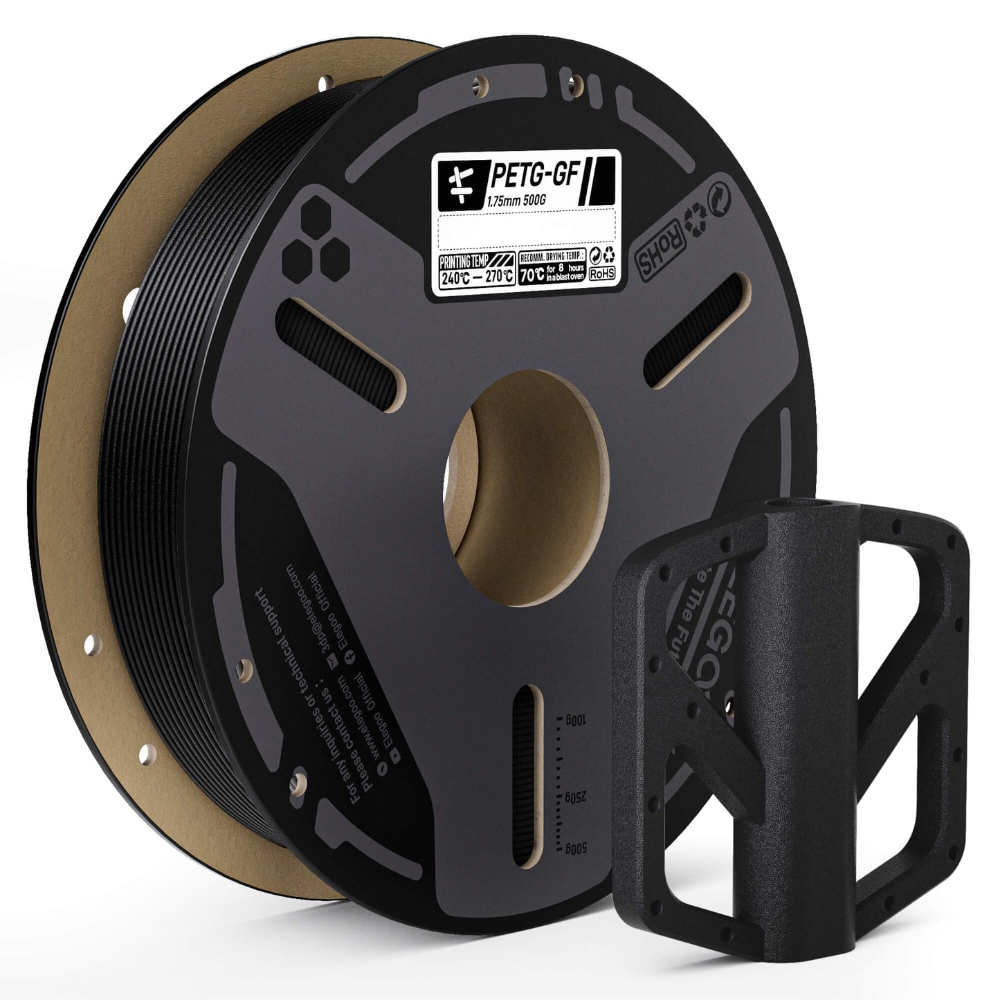 ELEGOO Glass Fiber PETG Filament 1.75mm Black 0.5KG, PETG-GF 3D Printing Filament High Stiffness, Electrical Insulation and Weat