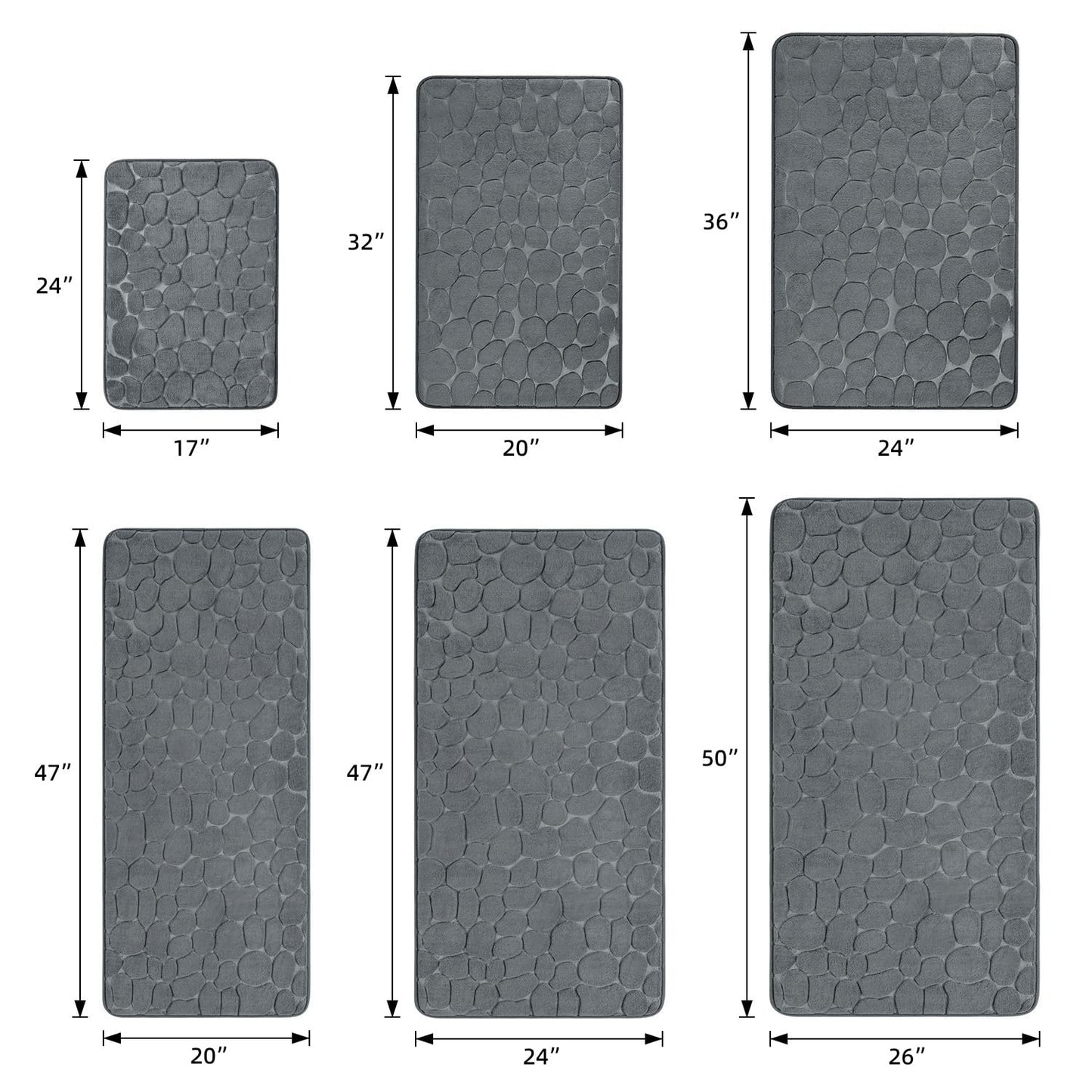 YIHOUSE Bathroom Mat Rug, Memory Foam Bath Mat, Non-Slip Bathroom Floor Mats, Cobblestone Bath Mats Absorbent Bath Rugs Washable Quick Dry (17x24,Dark Gray)