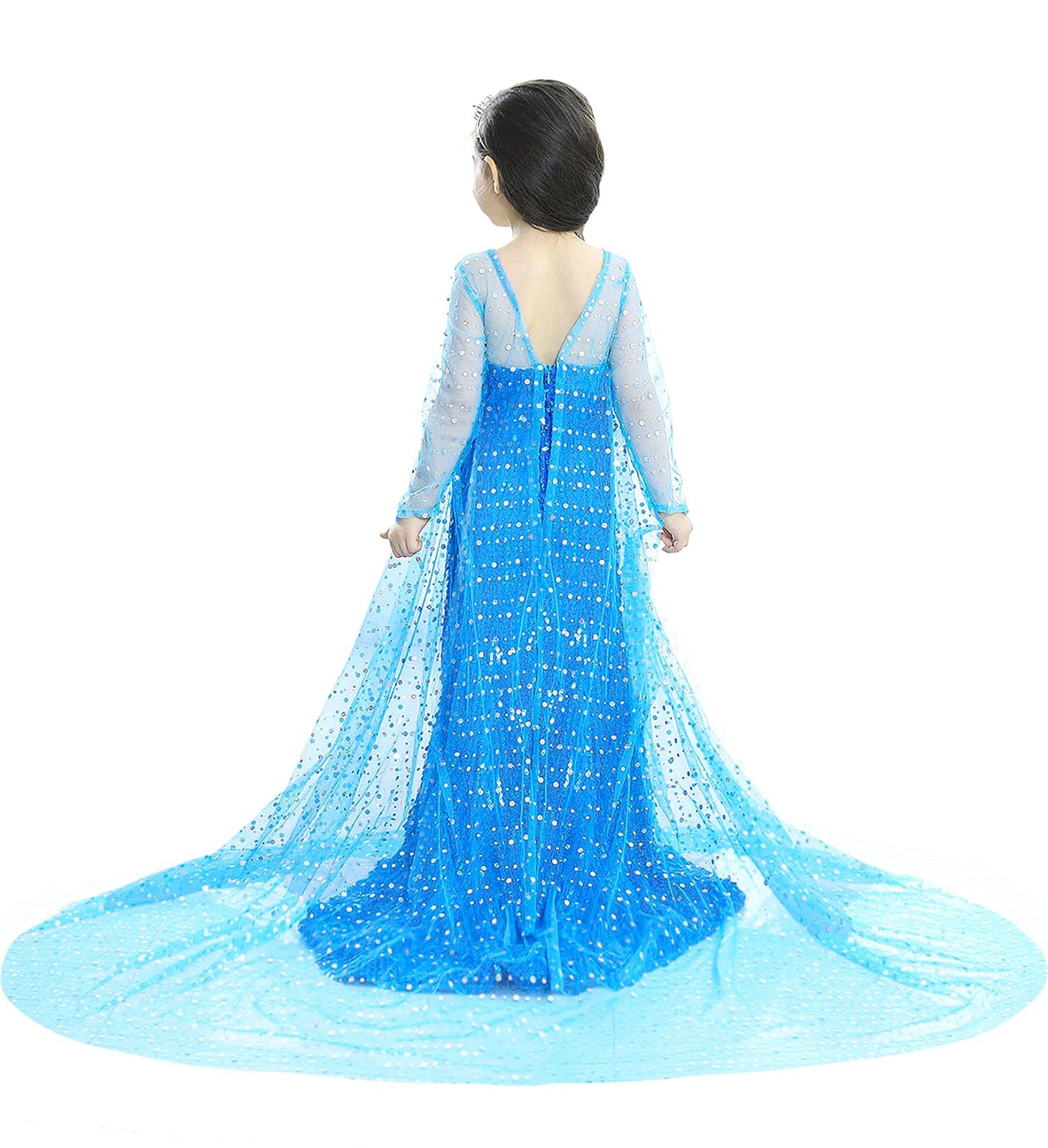 Esvaiy Girls Princess Elsa Dress Costume - Luxury Sequin Halloween Birthday Party Dress Up Kids 3t 4t 5t 6t 7t 8t (5-6 Years, Blue)