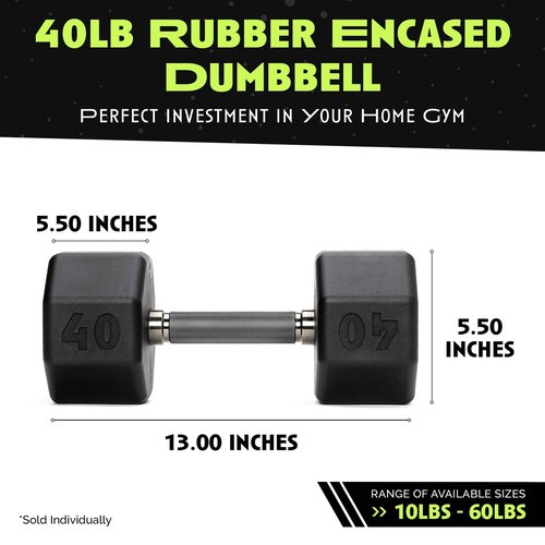 Rubber Coated Dumbbell - No Roll Design Easy-Grip Steel Knurled Handle, Weights Dumbbells Set for Strength Training - Ideal Weights Set for Home Gym - 10-60 LBS SOLD INDIVIDUALLY