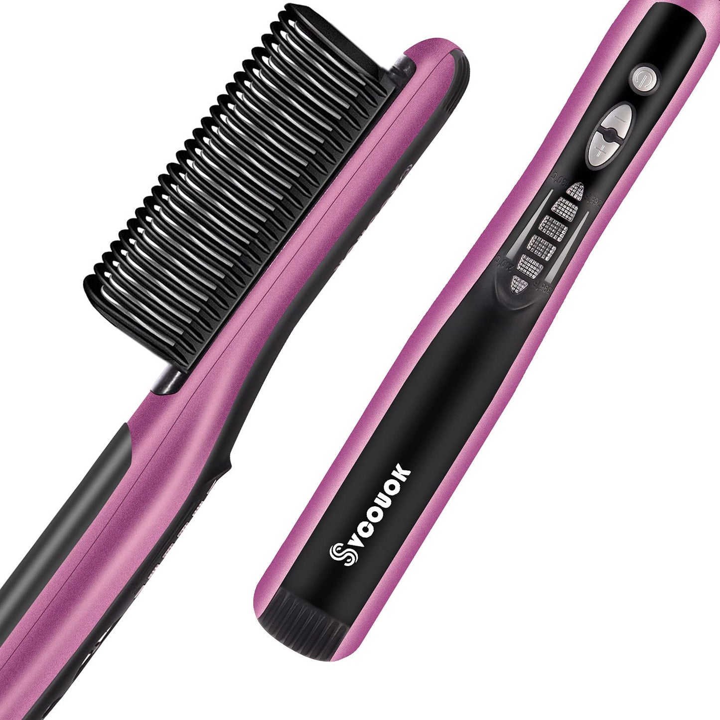 Svcouok Professional Hair Straightening Brush - Fast Heating Ceramic Styler with 6 Adjustable Temp Settings, Anti-Scald & Auto-O