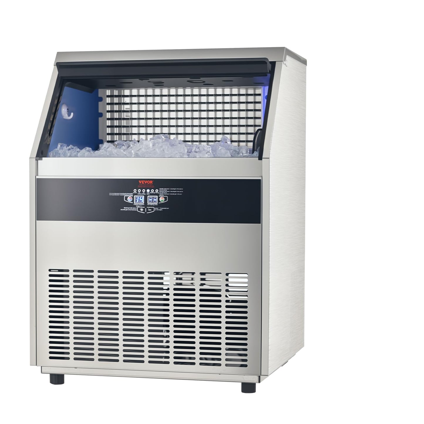 VEVOR Commercial Ice Maker, 440lb/24h Ice Maker, Storage Capacity, 120lbs, 160 Ice Cubes in 15min, LED Digital Display Freestanding Self-Cleaning for Bar Office Restaurant