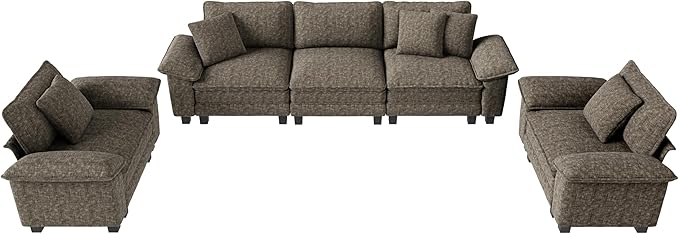 MIXPATIO L-Shaped Cloud Modular Sofa Set, Deep Seat 3-Piece 5-Seater Sectional Couch & Removable Arms, Plush Chenille for Living Room - Smoky Gray