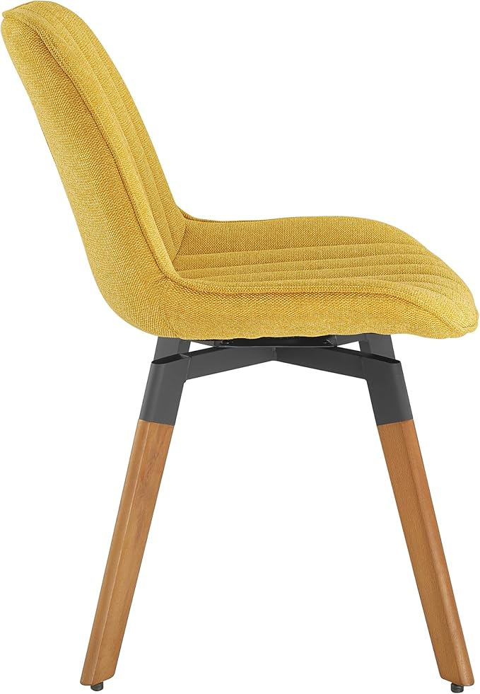 Art Leon Dining Chairs Set of 4, Mid Century Modern Swivel Dining Room Chairs, Fabric Upholstered Armless Side Chairs with Wood Legs for Kitchen Living Room Bedroom, Yellow