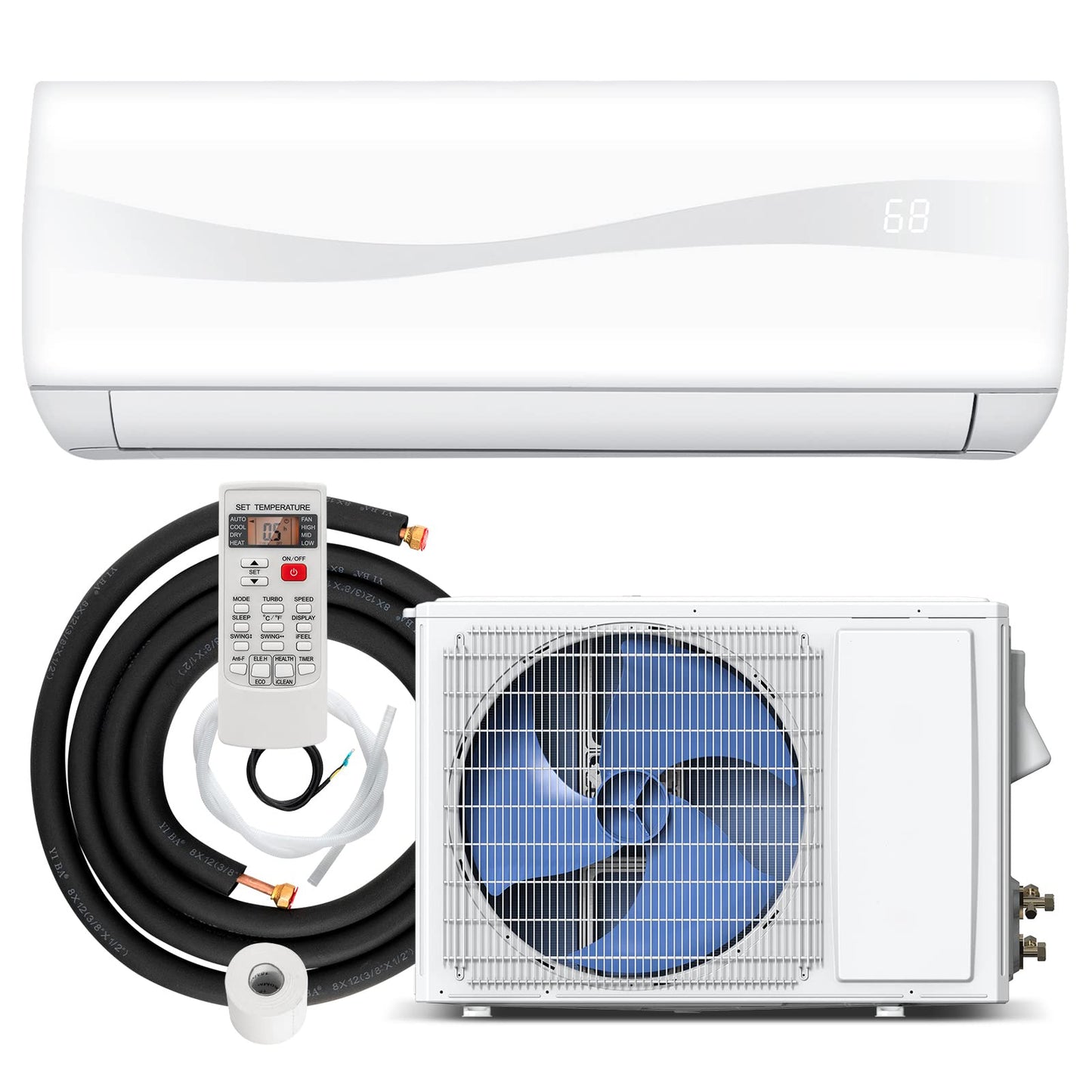 GLACER 12000BTU Mini AC Split-System, 17 SEER2 Ductless Air Conditioner w/Pre-Charged Condenser, White (12000BTU, 220V, 17 SEER2