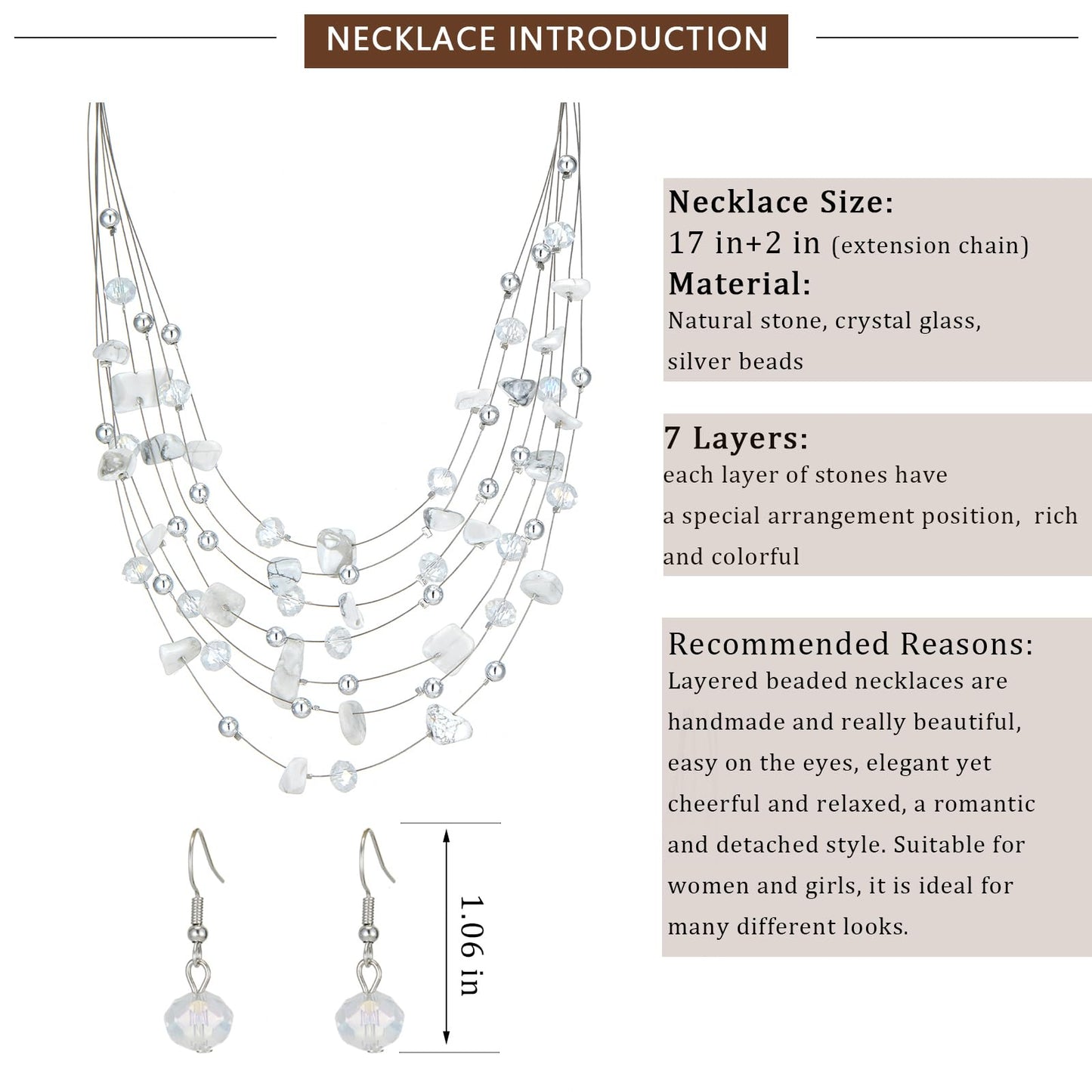 Errally Boho Layered Crystal Beaded Necklaces for Women Natural Stone Multi-Strand Statement Necklace Fashion Costume Jewelry Gi