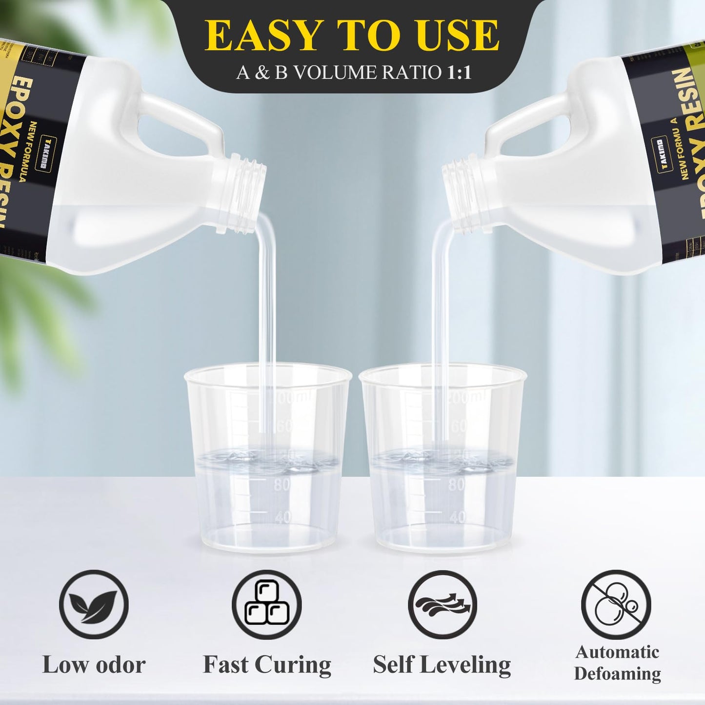 TAKIMO 1 Gallon 3× UV Resistant Epoxy Resin Kit - Ultra Clear Non-Yellowing Formula for Art & Furniture - High Gloss Table Top & Coating - 1:1 Ratio, 128oz