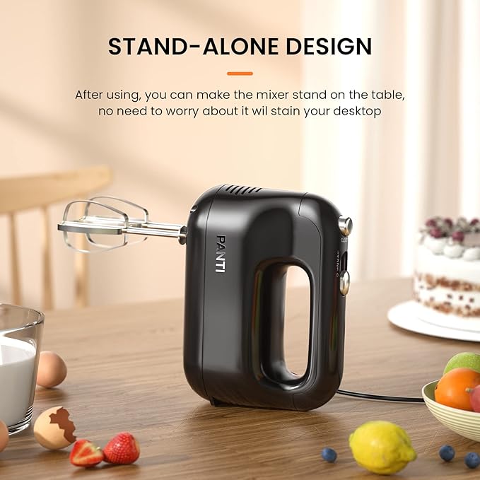 Hand Mixer Electric, PANTI Kitchen Handheld Small Mixer with Beaters and Whisk, 5 Dishwasher-safe Accessories, 5 Speeds & Eject Button, Portable Mixers for Easy Whipping Dough, Cake and Cream, HM3002