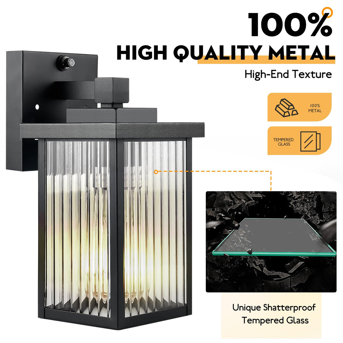 hameso Dusk to Dawn Outdoor Lighting, Waterproof Outdoor Porch Light with Tempered Glass, Outdoor Light Fixture for House Exterior Front Door Garage Patio