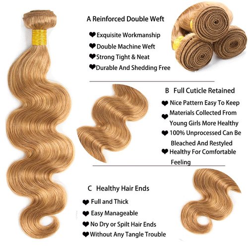 30 30 Inch Honey Blonde Bundles Human Hair Color 27 Body Wave Bundles 8A Peruvian Virgin Remy Double Weft Real 27 Blonde Body Wave Bundle Hair Weave 200g