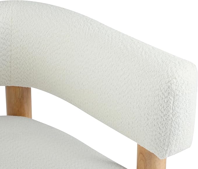 Christopher Knight Home Carly Low Profile Accent Chair, Round Backrest Side Chair, Living Room Armchair with Boucle Fabric Cushion, Comfy Reading Chair for Bedroom, Wooden Single Lounge Sofa, White