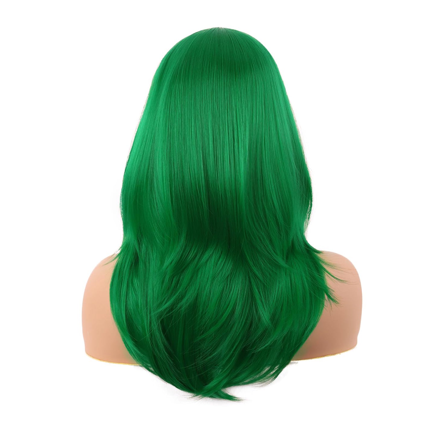 MapofBeauty 20 Inch/50 cm Long Layered With Bangs Straight Synthetic fiber Shoulder Length Hair Party Wig (Grass Green)