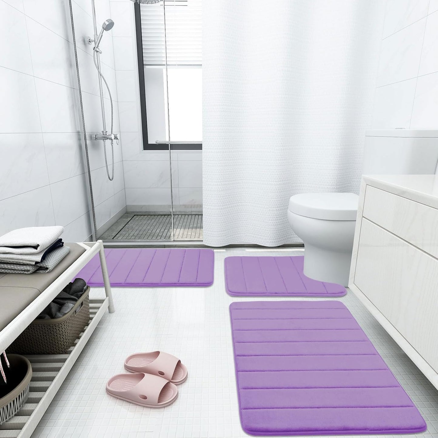 Buganda Memory Foam Bath Mat, 47" x 20", Ultra Soft and Non-Slip Bathroom Rugs, Water Absorbent and Machine Washable Bath Rug Runner for Bathroom, Shower, and Tub, Lavender