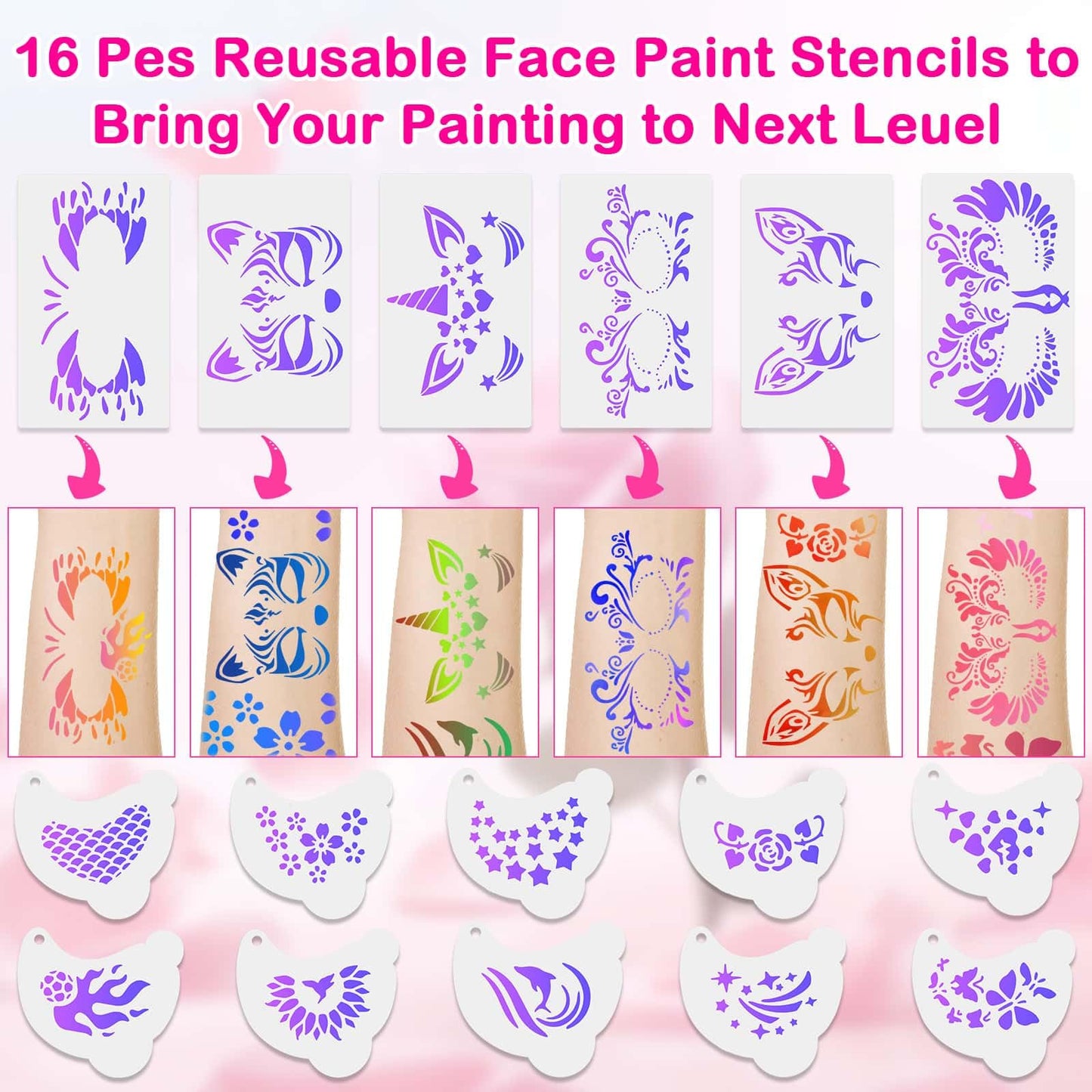 Professional Face Painting Kit for Kids and Adults - 54 Color Water Activated Cosplay Makeup Kit, Non-Toxic Body Paint with Sten