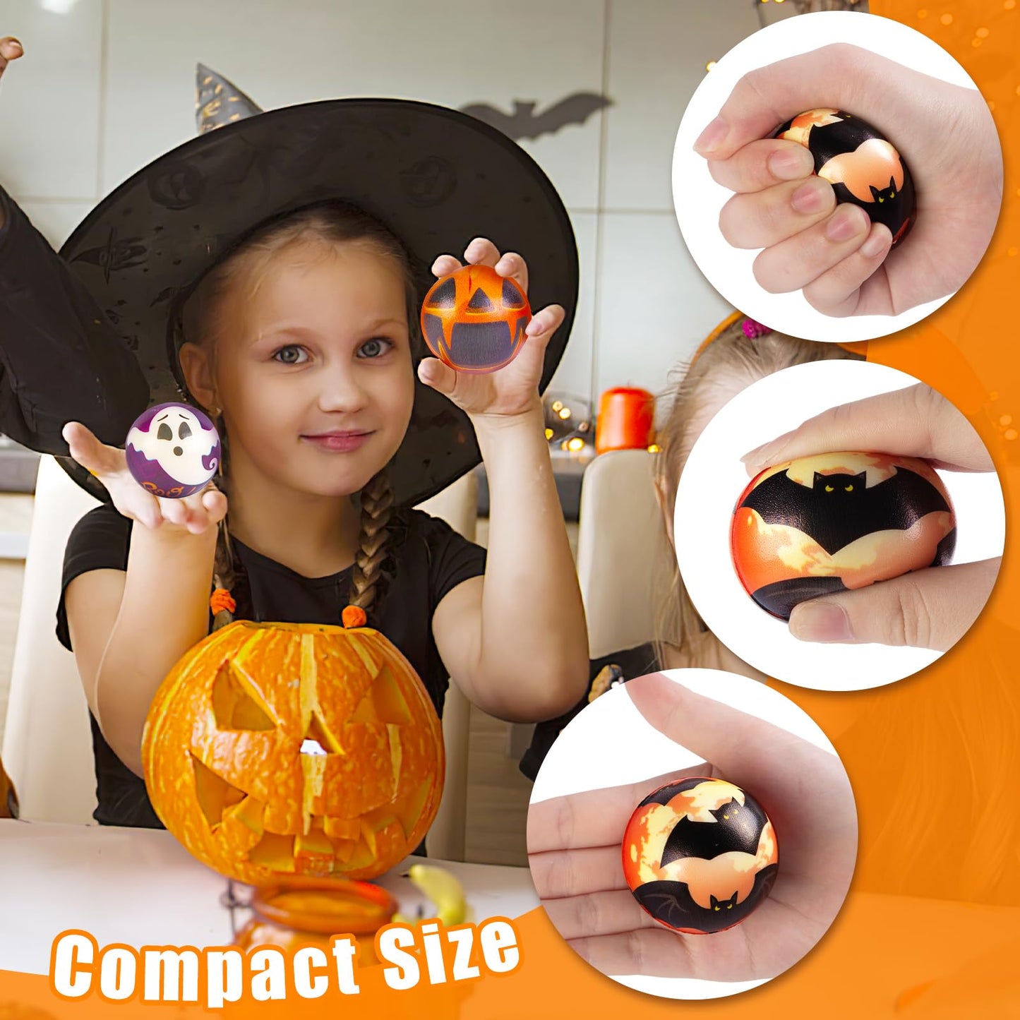 LovesTown 12PCS Halloween Stress Balls, Halloween Squishies Sensory Fidget Toys Gifts for Coworkers Kids Party Favors Goodie Bag Basket Stuffers
