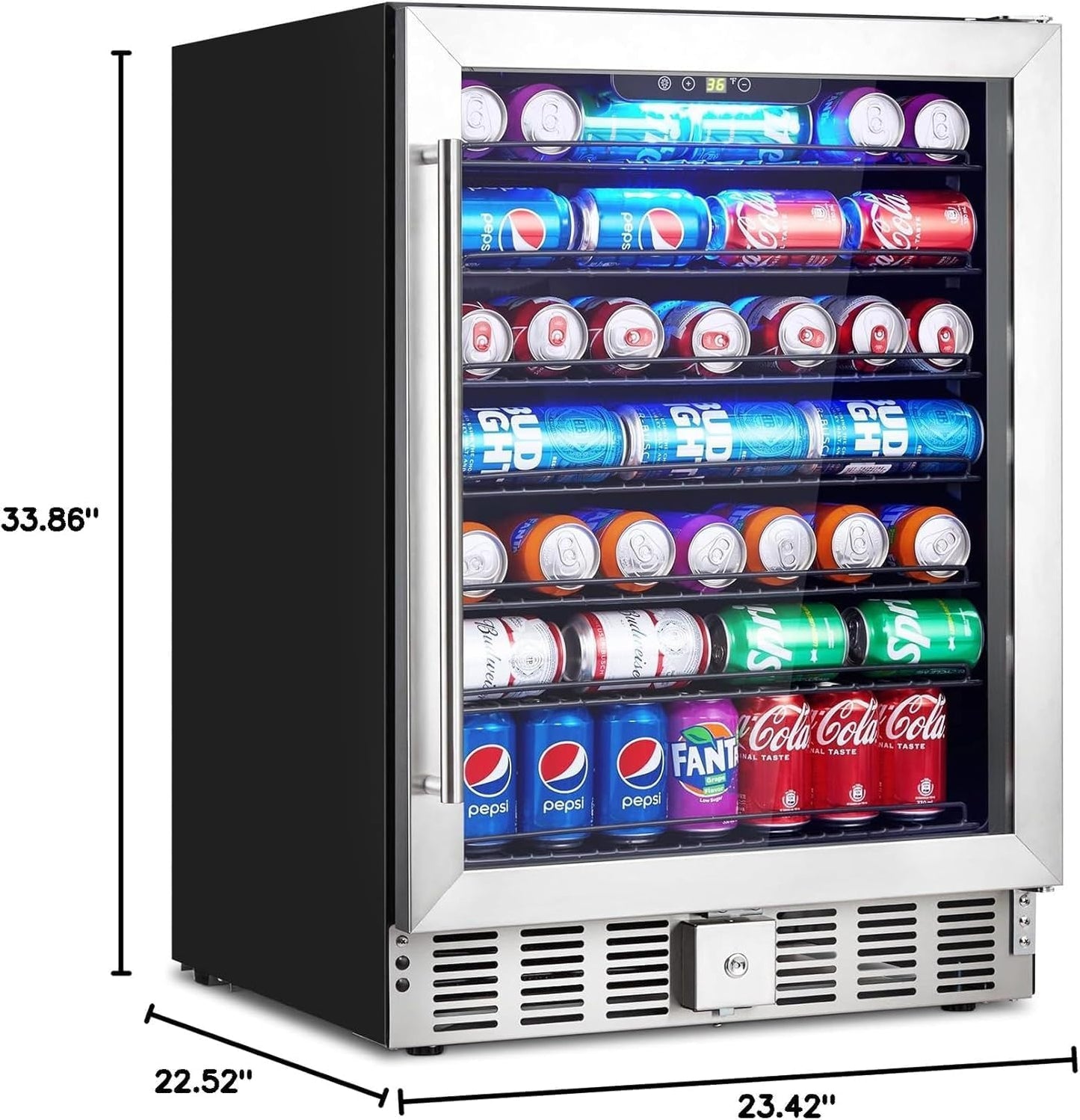 GarveeHome 24 in Beverage Refrigerator, 5.1 Cu.Ft Beverage Fridge, 166 Cans Capacity Drink Fridge with 36~60°F Adjustable Digital Temperature Control Compressor and Safety Lock
