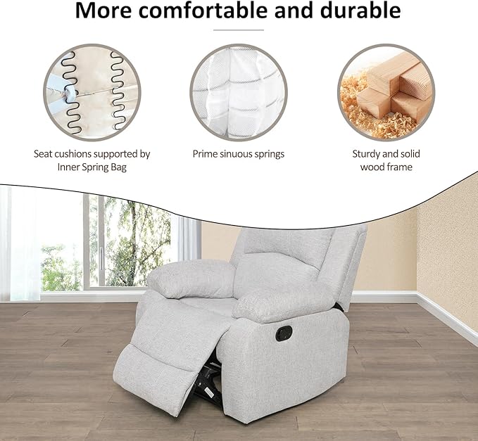 A Ainehome Living Room Furniture Set Leather Recliner Sofa Set Loveseat Chair Furniture Sofa Set for Living Room/Small Space/Rv/House/Office/Theater Seating (A-Grey White Microfiber, Chair)