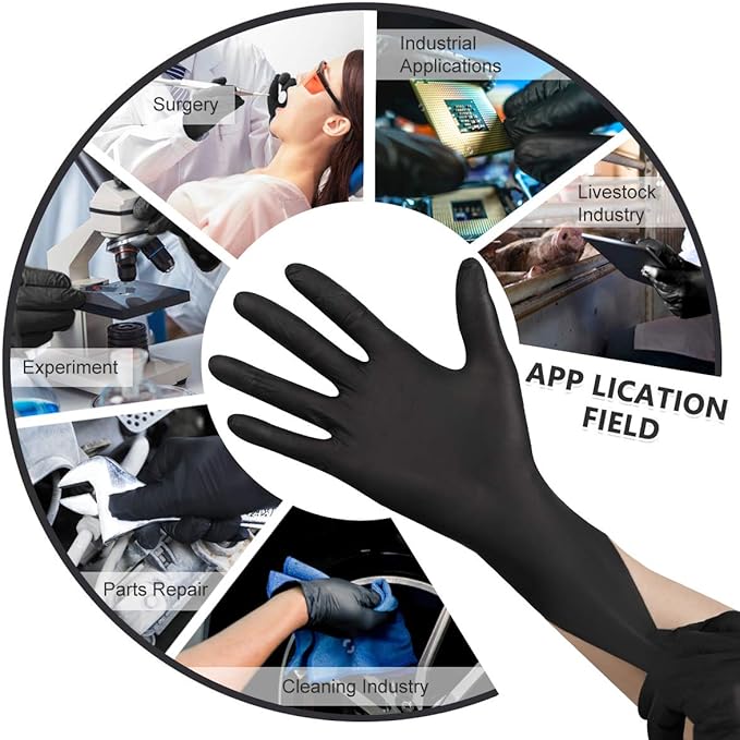 Black Disposable Nitrile Latex & Powder Free 6-Mil Gloves 100 Count, Textured, Mechanic Wearing, Cleaning, Food Black X-Large