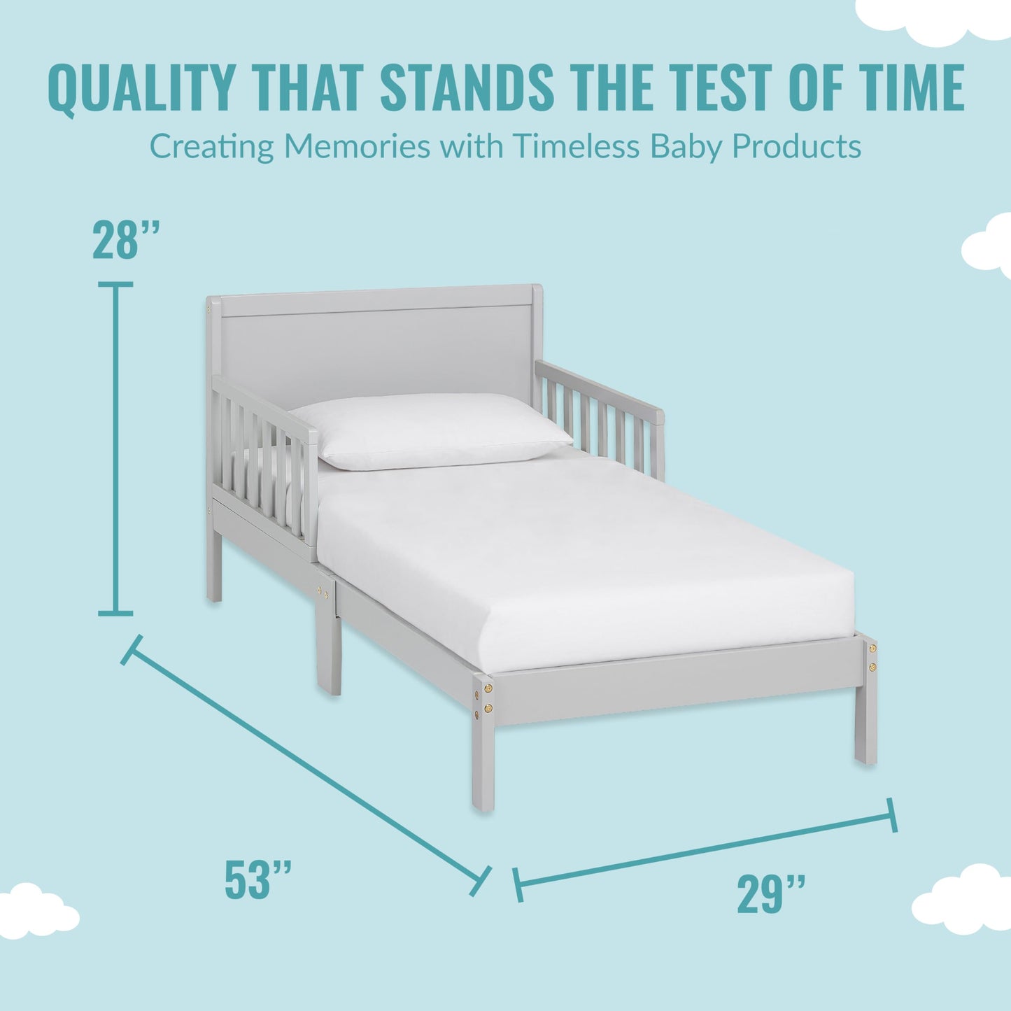 Dream On Me Brookside Toddler Bed In Pebble Grey, Greenguard Gold /JPMA Certified, Low To Floor Design, Non-Toxic Finish, Safety Rails, Made Of Pinewood