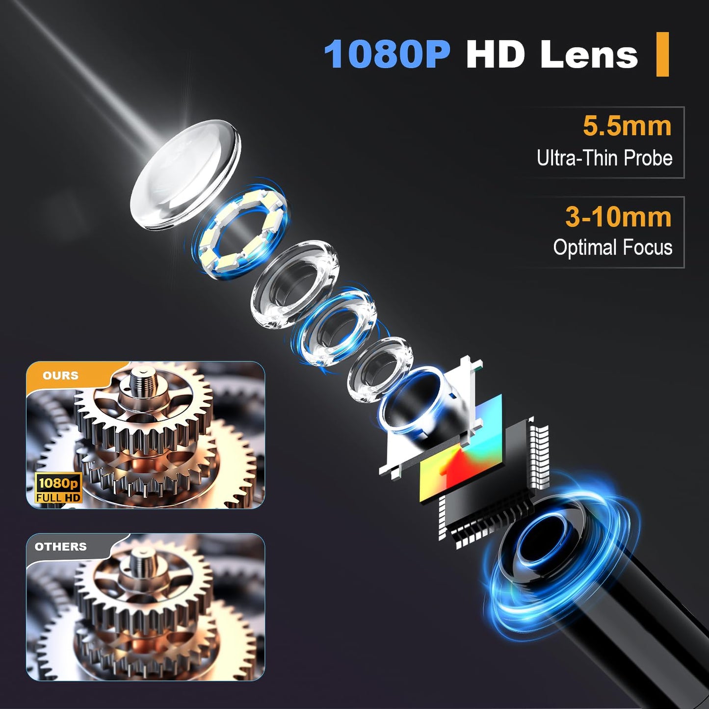 Endoscope Camera with Light: 4.3" Inspection Borescope Camera for Sewer - 16.4ft Waterproof Industrial Endoscope - Flexible Snake Bore Scope for Plumbing Automotive