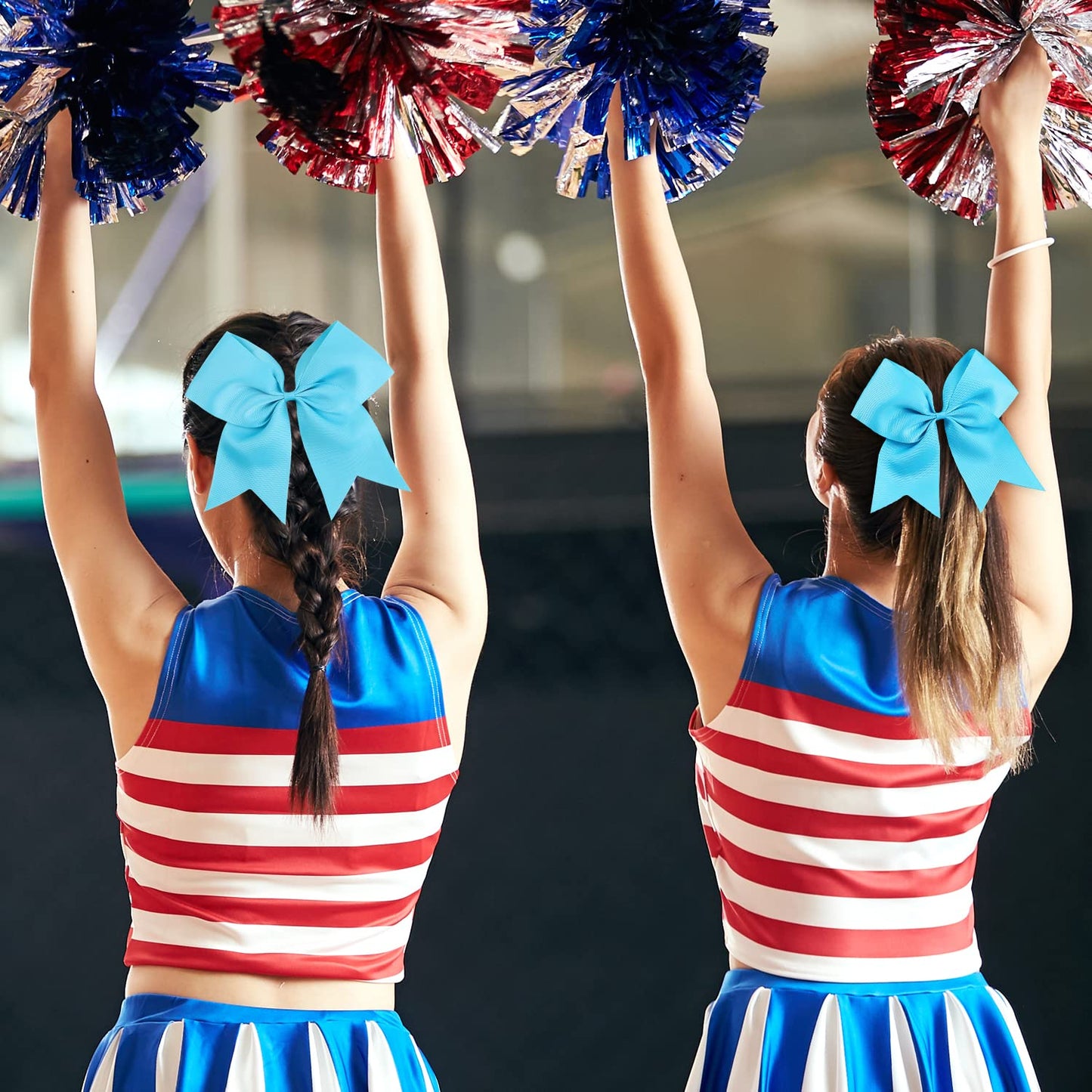 16PCS 8 Large Cheer Hair Bows Ponytail Holder Elastic Band Handmade for Cheerleading Teen Girls College Sports (Sky Blue, 1 Coun
