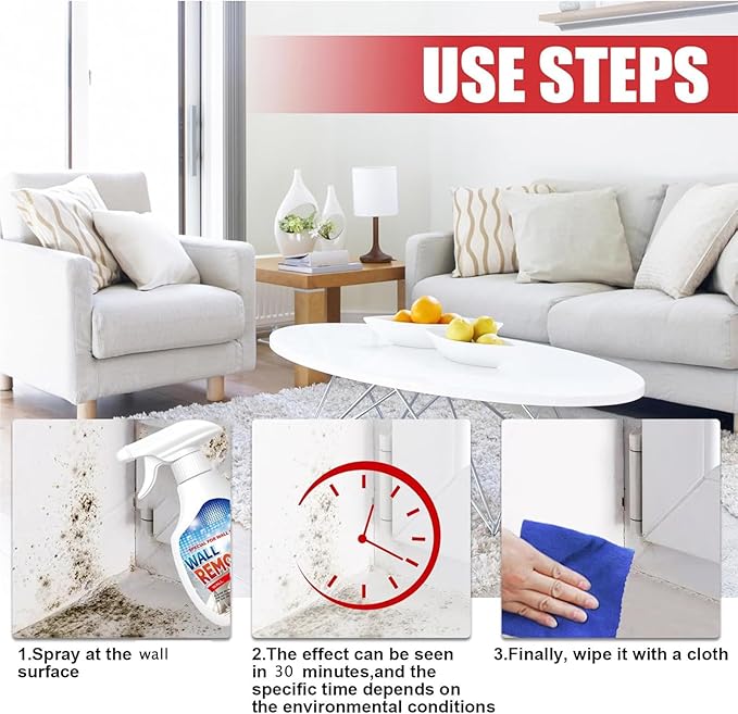 Fiell Wall Remover Spray,8.12 fl oz Highly Effective Removal Spray,Multi-Surface Cleaning Solution,Dirt, Dust And Stain Remover,for Wood,Tile,Fabric,Bathrooms,Kitchens,Long-Term Protection