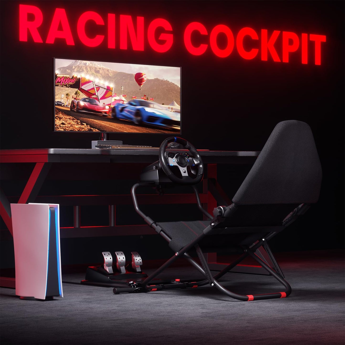 RACGTING Racing Simulator Cockpit for G29/G920/G923, Foldable & Adjustable Racing Seat for Thrustmaster T300RS/248/T-GT II, Fanatec CSL DD/GT DD Pro/ClubSport DD/DD+, MOZA R5, SIMAGIC Alpha Mini