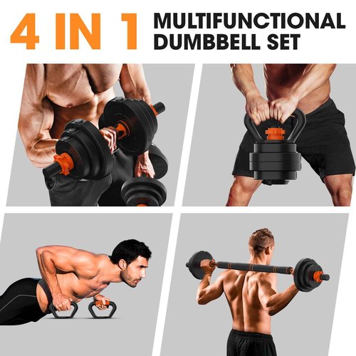 Stepwaver Adjustable Dumbbell Set 50LBS Free Weights Dumbbells,4 in1 Weight Set,Dumbbell, Barbell, Kettlebell, Push-up, Home Gym Fitness Workout Equipment for Men Women