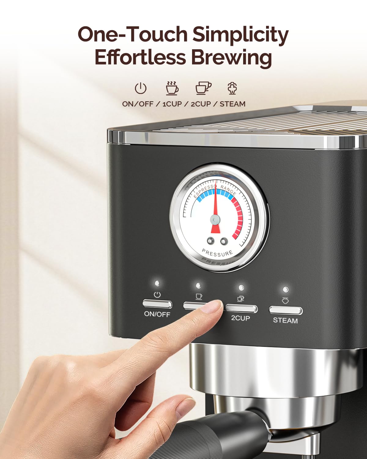 Maestri House Espresso Machines 20 Bar ULKA Pump, Compact Espresso Maker Built-in Flow Meter Steam Milk Frother, 43oz Removable Water Tank Stainless Steel Coffee Machine for Cappuccino (Black)