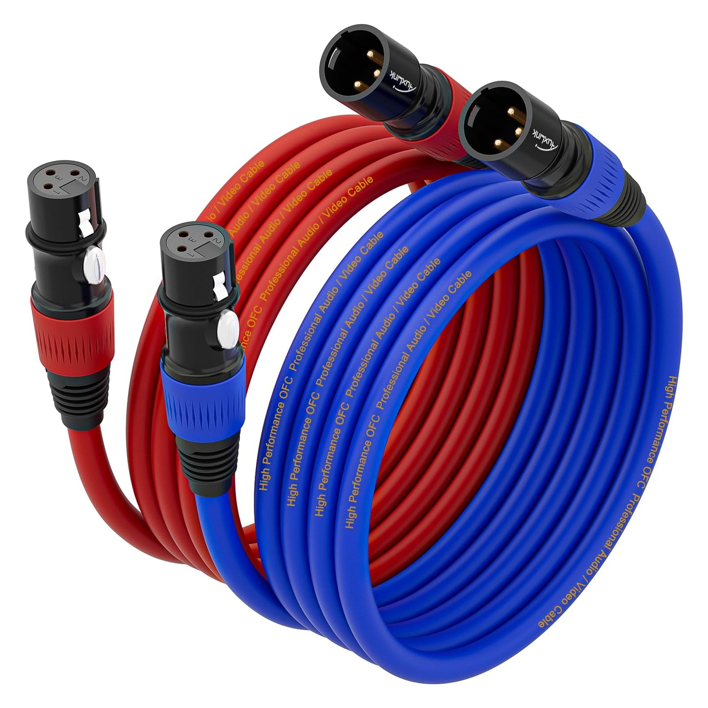 AuxLink XLR Cables, XLR Male to Female 6ft, Gold-Plated 3 Pins Microphone Cable - 2Pack