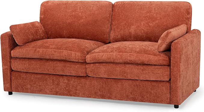 ACMEASE 69” Chenille Loveseat Sofa w/Arm Pillows, Upholstered 2-Seater Sofa w/Comfortable Back Cushions, Modern 2 Seats Couch w/High-Density Foam for Living Room, Apartment, Office, Orange