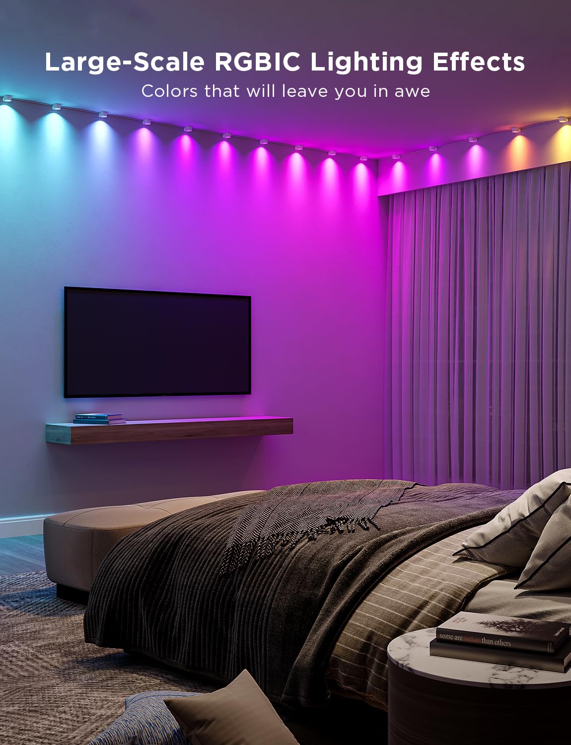Govee RGBIC String Downlights, Smart LED String Lights Works with Alexa, Color Changing Indoor Wall Light Fixture for Party, Music Sync, 9.8ft with 15 LEDs, White