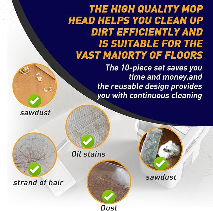 10PCS Mop Replacement Pads Compatible with JOYMOOP Flat Mop - 13'‘×4.9" Washable Pads,Suitable for Wet/Dry Floor,Reusable Washable Mop Pads for Floor Cleaning