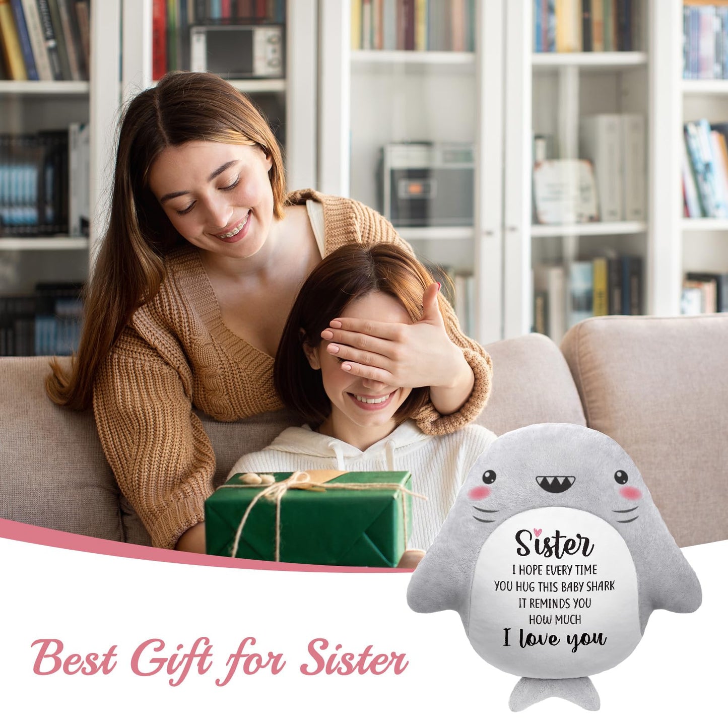 IDELTIME Sister Birthday Gifts, I Love You Shark Pillow, Big Sister Gifts for Girls from Sisters Brothers, Gift for Sister in Law on Birthday, Christmas, Wedding, Cute Decorative Throw Pillow
