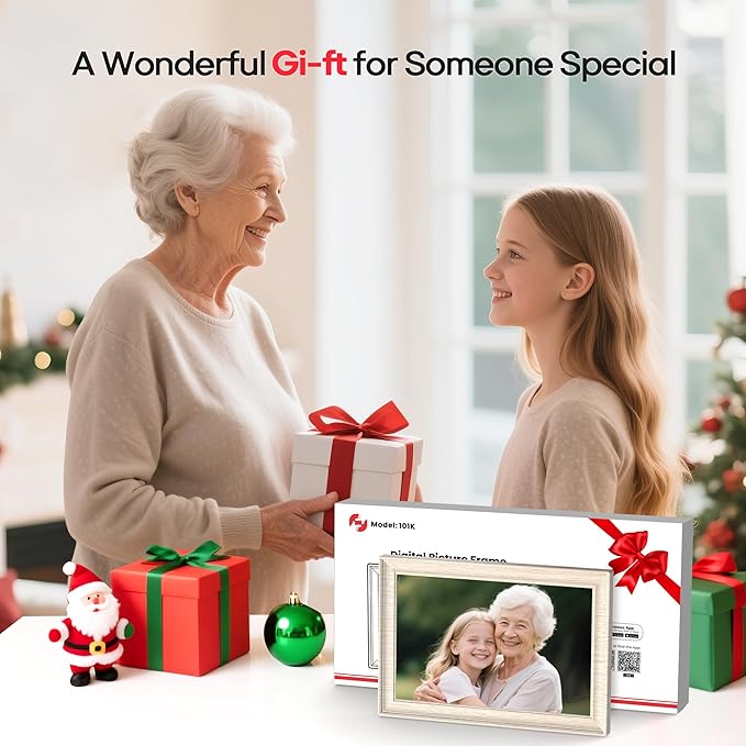 Frameo 10.1" WiFi Digital Picture Frame with 32GB Memory, 1280 x 800 IPS HD Touch Screen Electronic Photo Frame, Auto-Rotate, Slideshow, Share Photos/Video Remotely Anywhere White Wood Grain