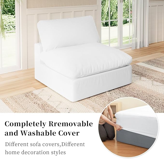 Intuition Decor Modular Sectional Sofa Cloud Couch,Down Filled Comfy Cloud Modern Sofa,White Linen Oversized Couch Cushion Covers Removable for Living Room