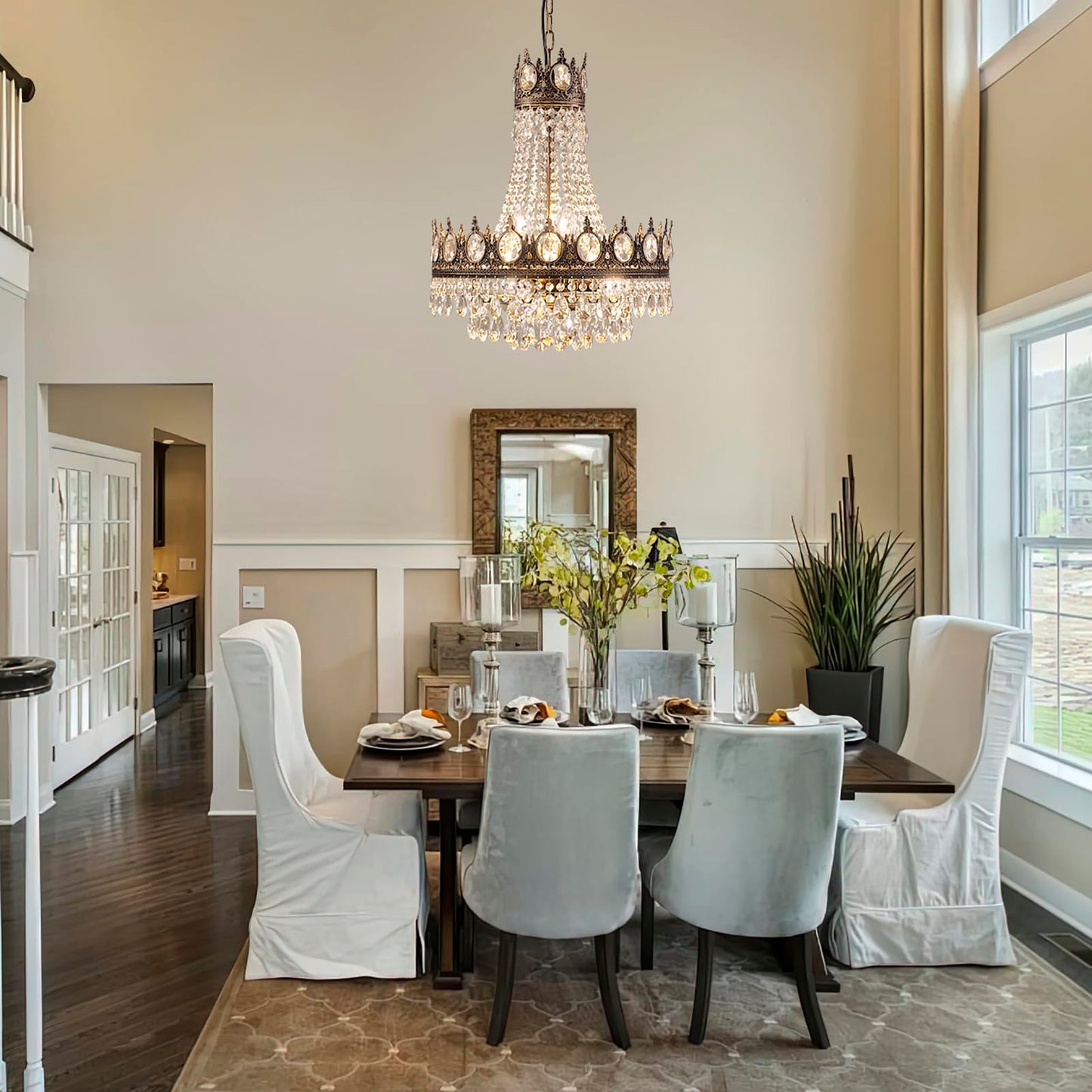 TOCHIC French Empire Crystal Chandelier 6-Light Farmhouse Antique Bronze Chandelier Vintage Rustic Ceiling Light Fixture for Dining Living Room, Bedroom, Kitchen Island, Bathroom, Foyer, 19" W