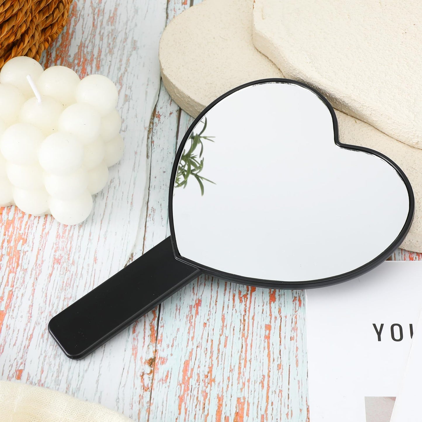 TIESOME Heart Shaped Handheld Mirror, Drop-Resistant Small Heart Mirrors with Handle Portable Travel Cosmetic Lash Mirror Hand M